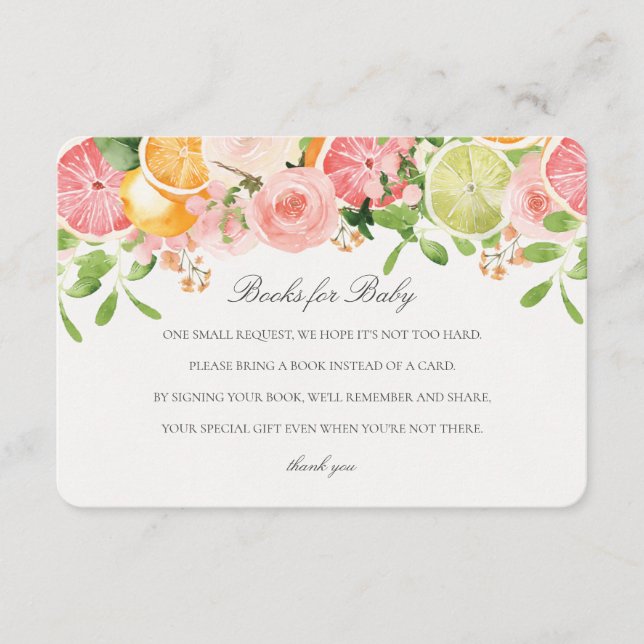 Tarjeta De Recepción Pastel Citrus Floral Cutie Books para el bebé Inse (Anverso)