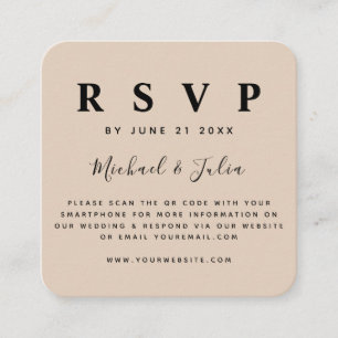 Tarjeta De Recepción Pastel Cream Beige Código QR Boda Moda RSVP