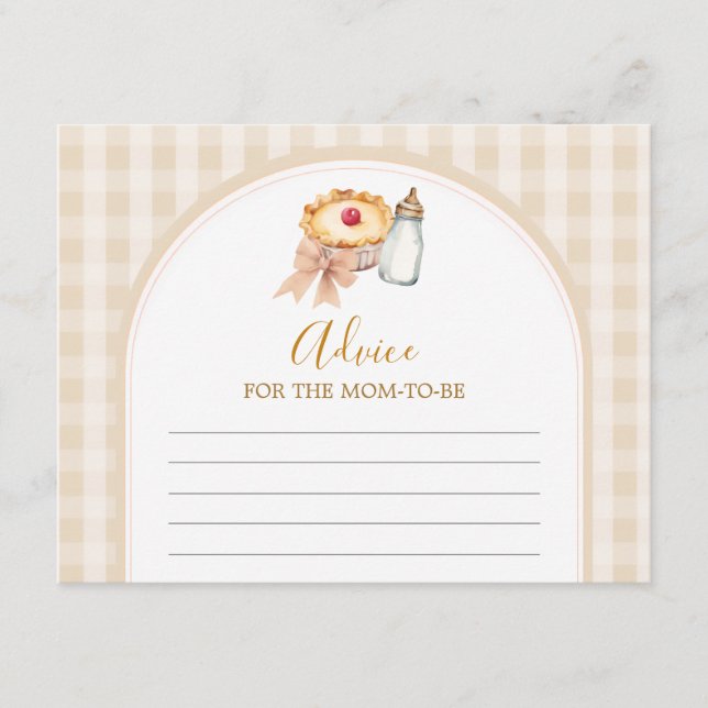 Tarjeta De Recepción Pastel Cutie Pie Gingham Baby Shower Advice Mom (Anverso)