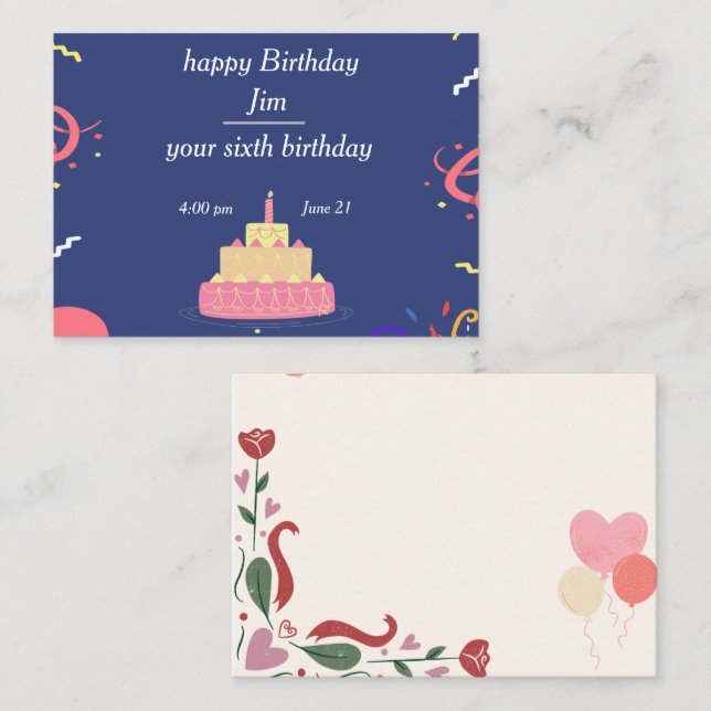 Tarjeta De Recepción Pastel de cumpleaños (Anverso / Reverso)