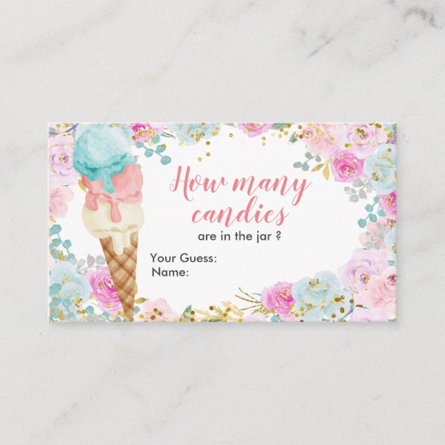 Tarjeta De Recepción Pastel De Hielo Cream Floral Adivina Cuántos Canal (Anverso)