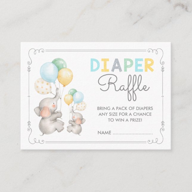 Tarjeta De Recepción Pastel Elefante Diaper Raffle Jungle Safari Baby (Anverso)