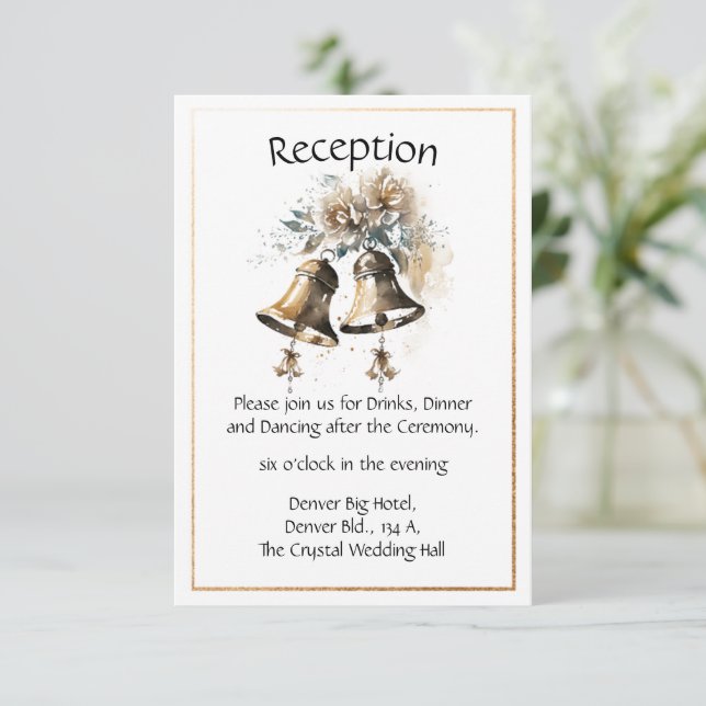 Tarjeta De Recepción Pastel floral crema con Boda de campanas Bodas (Anverso de pie)