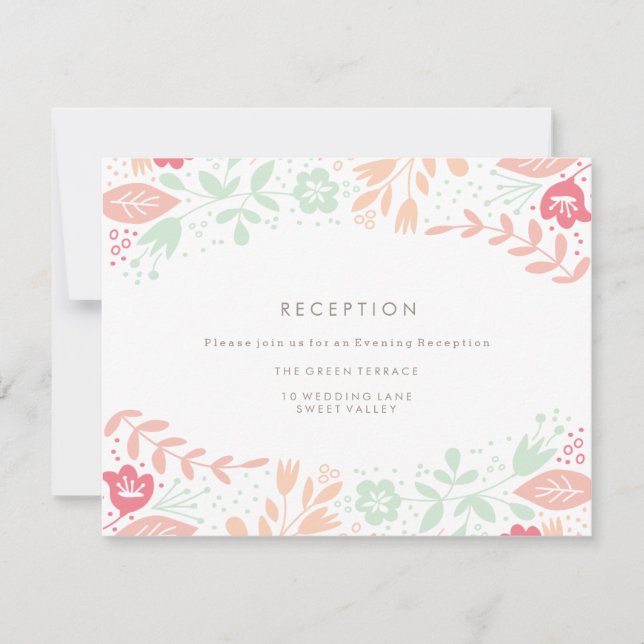 Tarjeta de recepción Pastel Floral Grace Wedding (Anverso)
