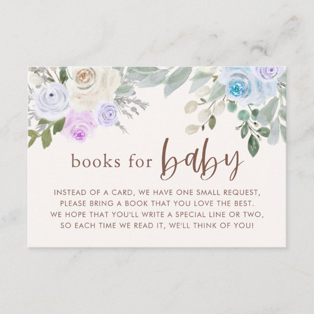 Tarjeta De Recepción Pastel Floral y deja libros para bebés (Anverso)