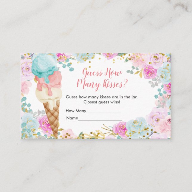 Tarjeta De Recepción Pastel Hielo Crema Floral Cuántos Besos (Anverso)