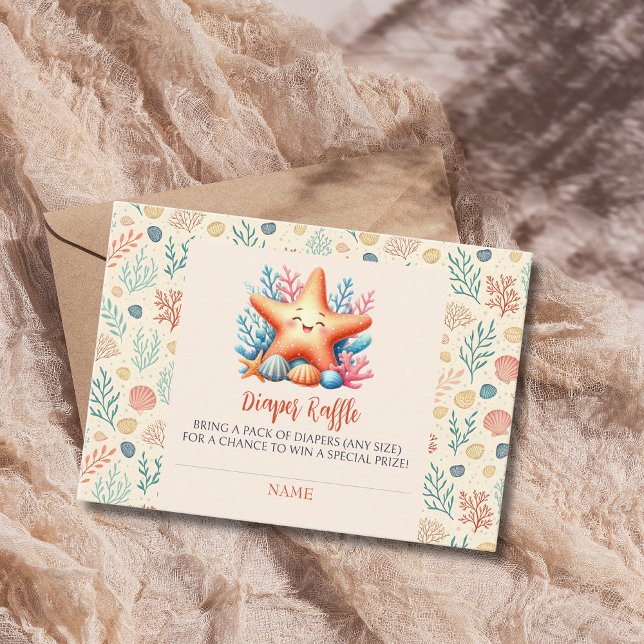 Tarjeta De Recepción Pastel Ocean Starfish Baby Shower Diaper Raffle (Subido por el creador)