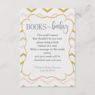 Tarjeta De Recepción Pastel Peach y Oro Zig Zag Books para el bebé