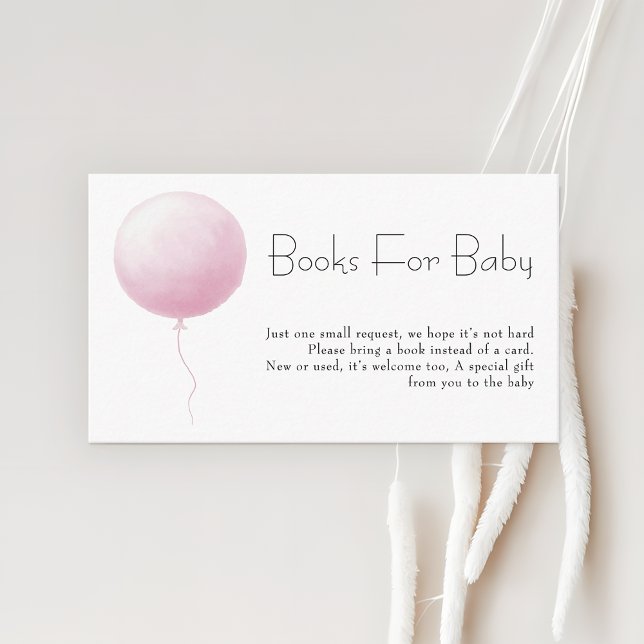 Tarjeta De Recepción Pastel Pink Balloon Girl Baby Shower Books Request (Subido por el creador)