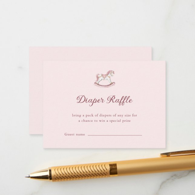 Tarjeta De Recepción Pastel Pink Cute Girl Baby Shower Diaper Raffle (Anverso/Reverso In Situ)