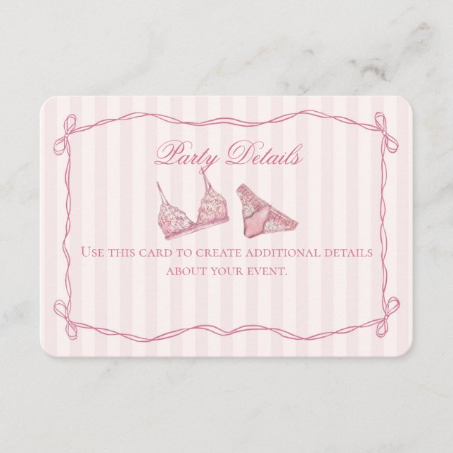 Tarjeta De Recepción Pastel Pink Lace Lingerie Shower Details (Anverso)