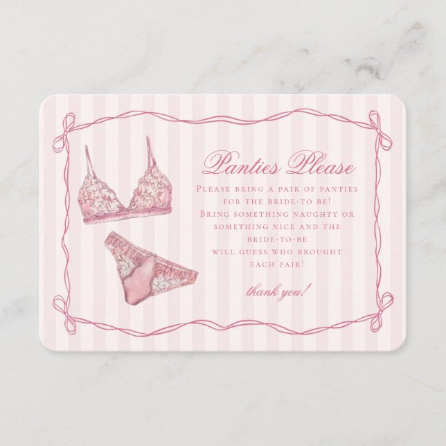 Tarjeta De Recepción Pastel Pink Lingerie Shower Panties Please (Anverso)
