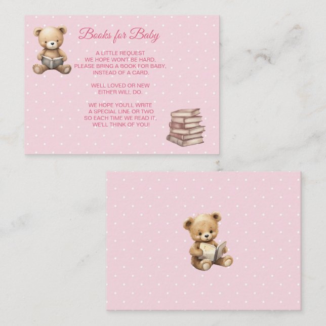 Tarjeta De Recepción Pastel Pink Teddy Bear - Books for Baby  (Anverso / Reverso)