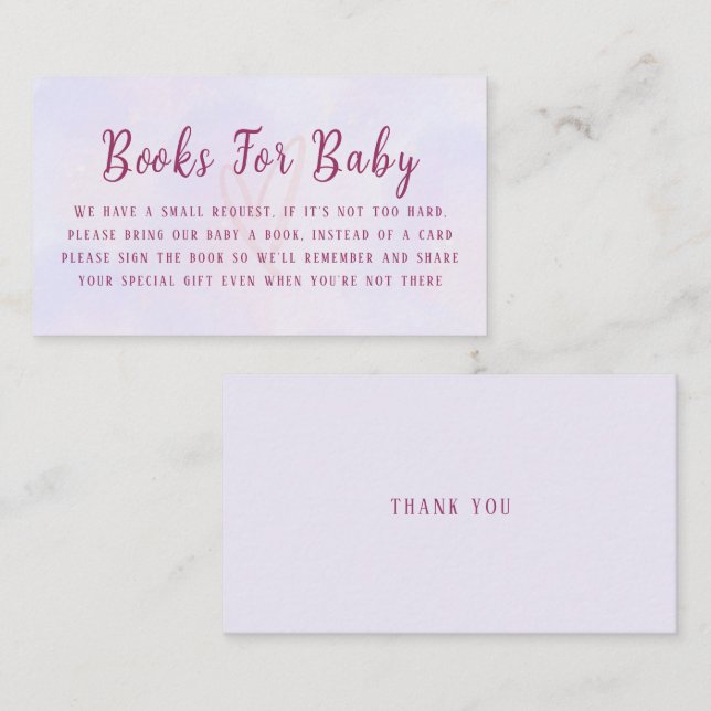 Tarjeta De Recepción Pastel Purple Pink Baby Shower Book Request (Anverso / Reverso)