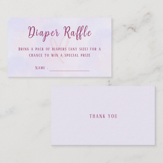Tarjeta De Recepción Pastel Purple Pink Baby Shower Diaper Raffle (Anverso / Reverso)