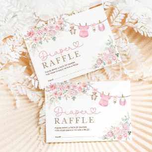 Tarjeta De Recepción Pastel Rosa Floral Bebé Chica Ropa Diaper Raffle