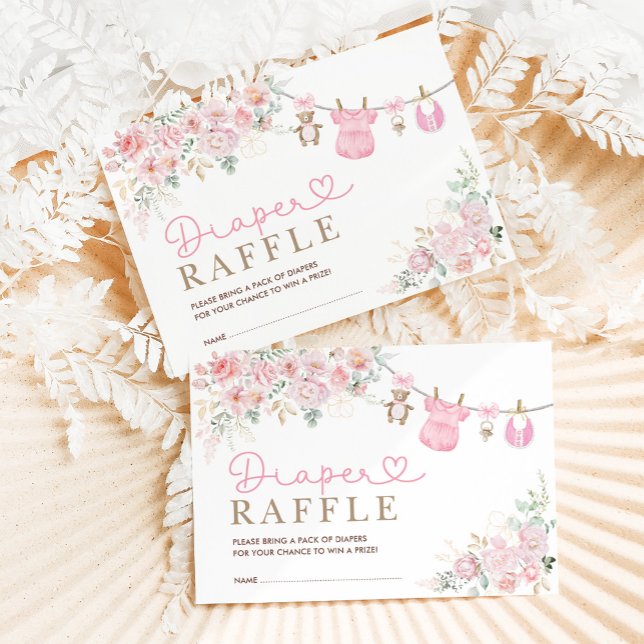 Tarjeta De Recepción Pastel Rosa Floral Bebé Chica Ropa Diaper Raffle (Subido por el creador)