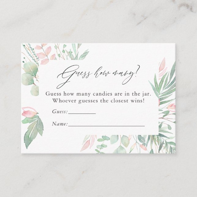 Tarjeta De Recepción Pastel Rubor Greenery Baby Shower Candy Guessing (Anverso)