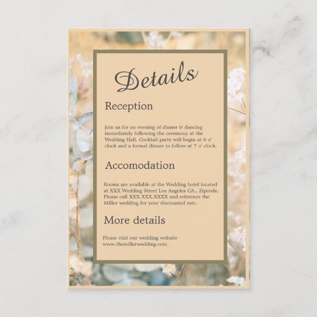 Tarjeta De Recepción Pastel Wildflower Meadow Boda (Anverso)