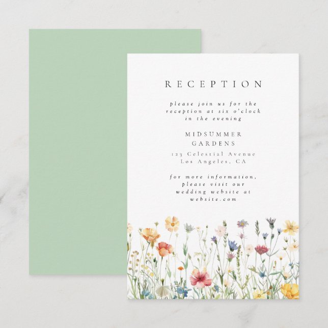 Tarjeta De Recepción Pastel Wildflower Wedding Reception Enclosure Card (Anverso / Reverso)