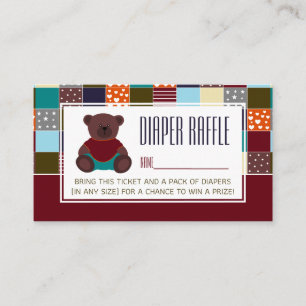 Tarjeta De Recepción Patchwork Teddy Bear, Baby Shower Raffle Ticket