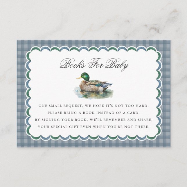 Tarjeta De Recepción Pato Mallard Caza Libros de Gingham para Bebé (Anverso)