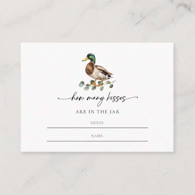 Tarjeta De Recepción Pato neutral de género cuántos besos Baby Shower (Anverso)