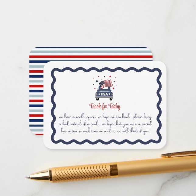 Tarjeta De Recepción Patriotic Baby Shower Book for Baby Card (Anverso/Reverso In Situ)