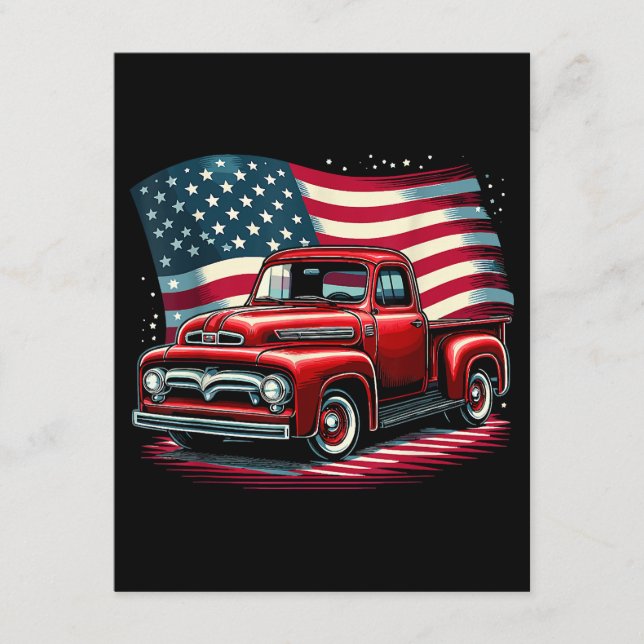 Tarjeta De Recepción Patriotic Classic Old Pickup Truck Bandera USA 4Of (Anverso)