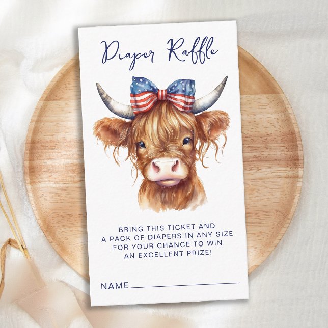 Tarjeta De Recepción Patriotic Highland Cow Baby Shower Diaper Raffle (Subido por el creador)