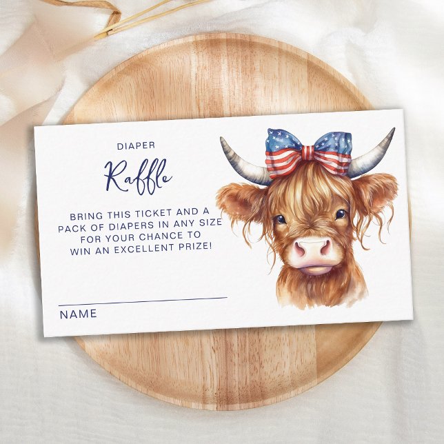 Tarjeta De Recepción Patriotic Highland Cow Diaper Raffle Baby Shower (Subido por el creador)