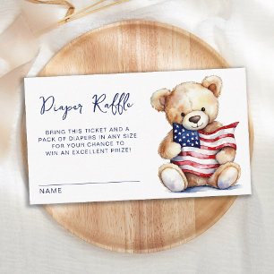 Tarjeta De Recepción Patriotic Teddy Bear Diaper Raffle Baby Shower