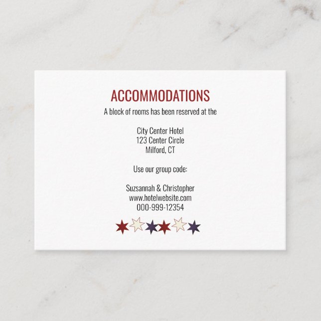 Tarjeta De Recepción Patriótico Rojo Azul Blanco Azul Bungalows Top Sta (Anverso)
