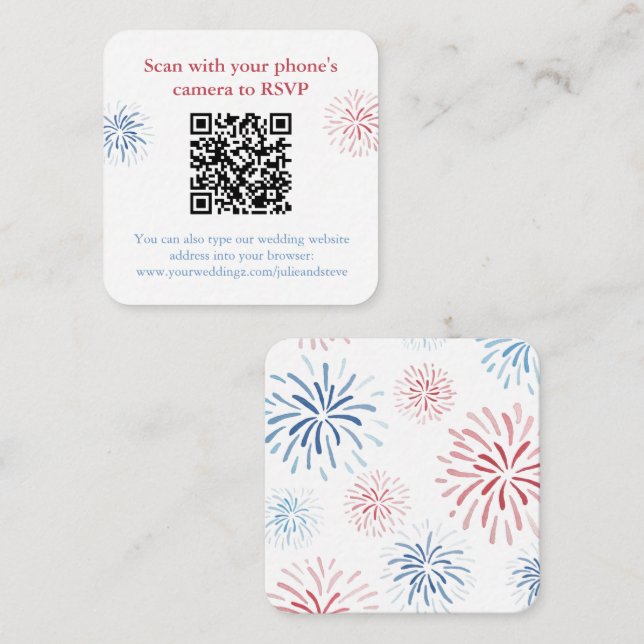 Tarjeta De Recepción Patriótico Rojo Azul Blanco Azul QR Boda RSVP (Anverso / Reverso)