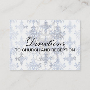 Tarjeta De Recepción patrón adamascado blanco y azul real