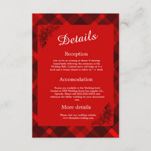 Tarjeta De Recepción patrón de boda escocés negro rojo