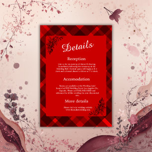 Tarjeta De Recepción patrón de boda escocés negro rojo