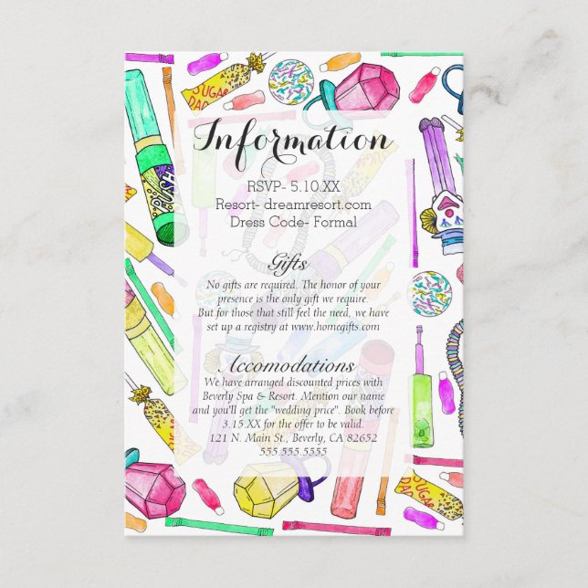 Tarjeta De Recepción Patrón de canto retro gracioso de Neon 80's 90 (Anverso)