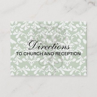 Tarjeta De Recepción patrón de damasco de ave verde y blanca