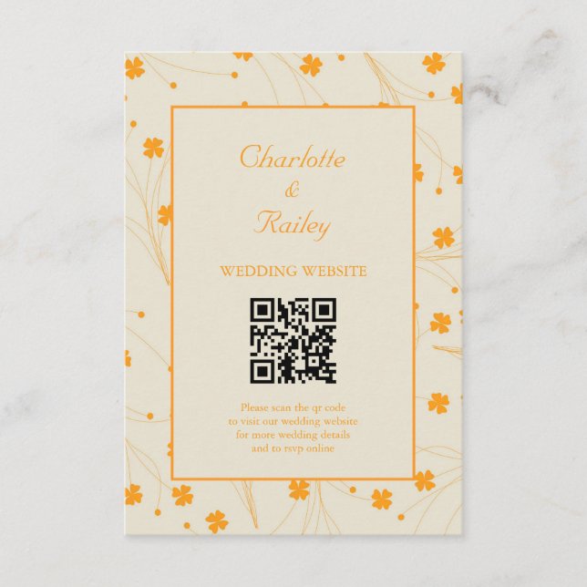 Tarjeta De Recepción Patrón de flor del naranja Beige Retro Y2K 70 (Anverso)