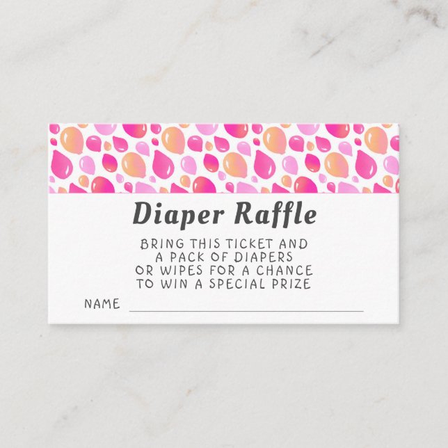 Tarjeta De Recepción Patrón de globo rosa Baby Shower Diaper Raffle (Anverso)