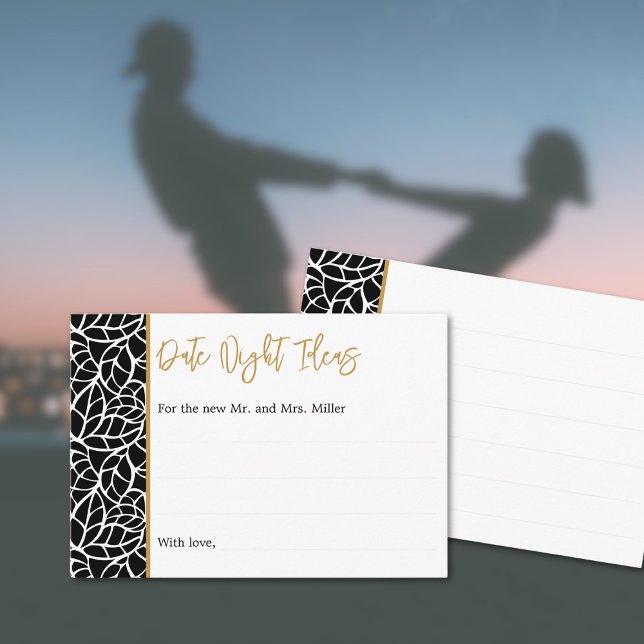 Tarjeta De Recepción Patrón de hojas botánicas Fecha de frontera Ideas  (Botanical Leaves Pattern Border Date Night Ideas Enclosure Card)
