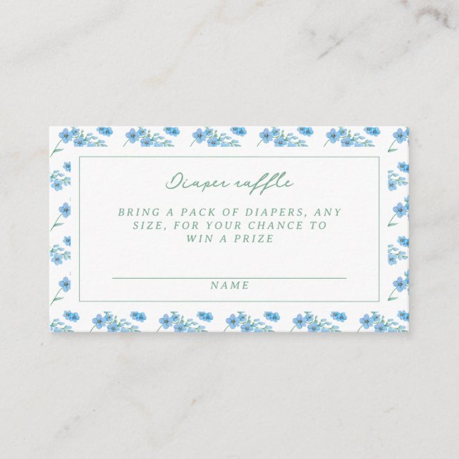 Tarjeta De Recepción Patrón floral azul lindo Baby Shower Diaper Raffle (Anverso)