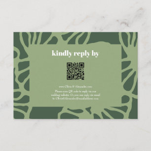 Tarjeta De Recepción Patrón floral de coral abstracto verde salvia sin