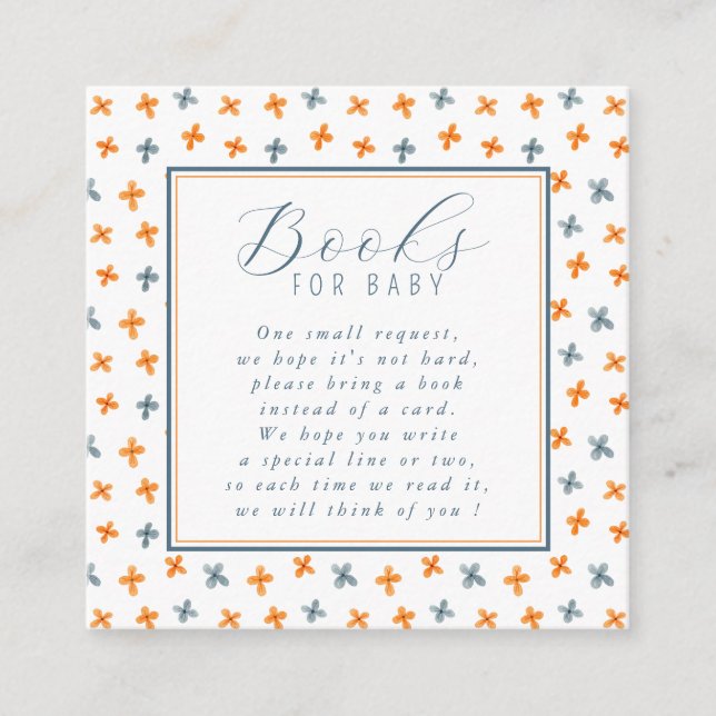 Tarjeta De Recepción Patrón Floral Simple Naranjas Azules Libros Para B (Anverso)