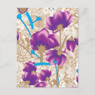 Tarjeta De Recepción Patrón floral vibrante con color púrpura y azul de