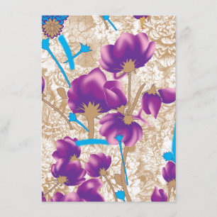 Tarjeta De Recepción Patrón floral vibrante con color púrpura y azul de