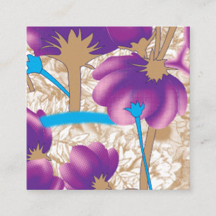 Tarjeta De Recepción Patrón floral vibrante con color púrpura y azul de