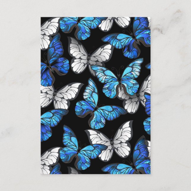 Tarjeta De Recepción Patrón oscuro sin foco con mariposas azules morfo (Anverso)
