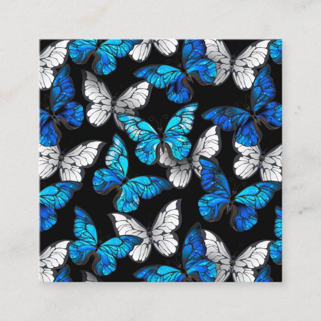 Tarjeta De Recepción Patrón oscuro sin foco con mariposas azules morfo (Anverso)